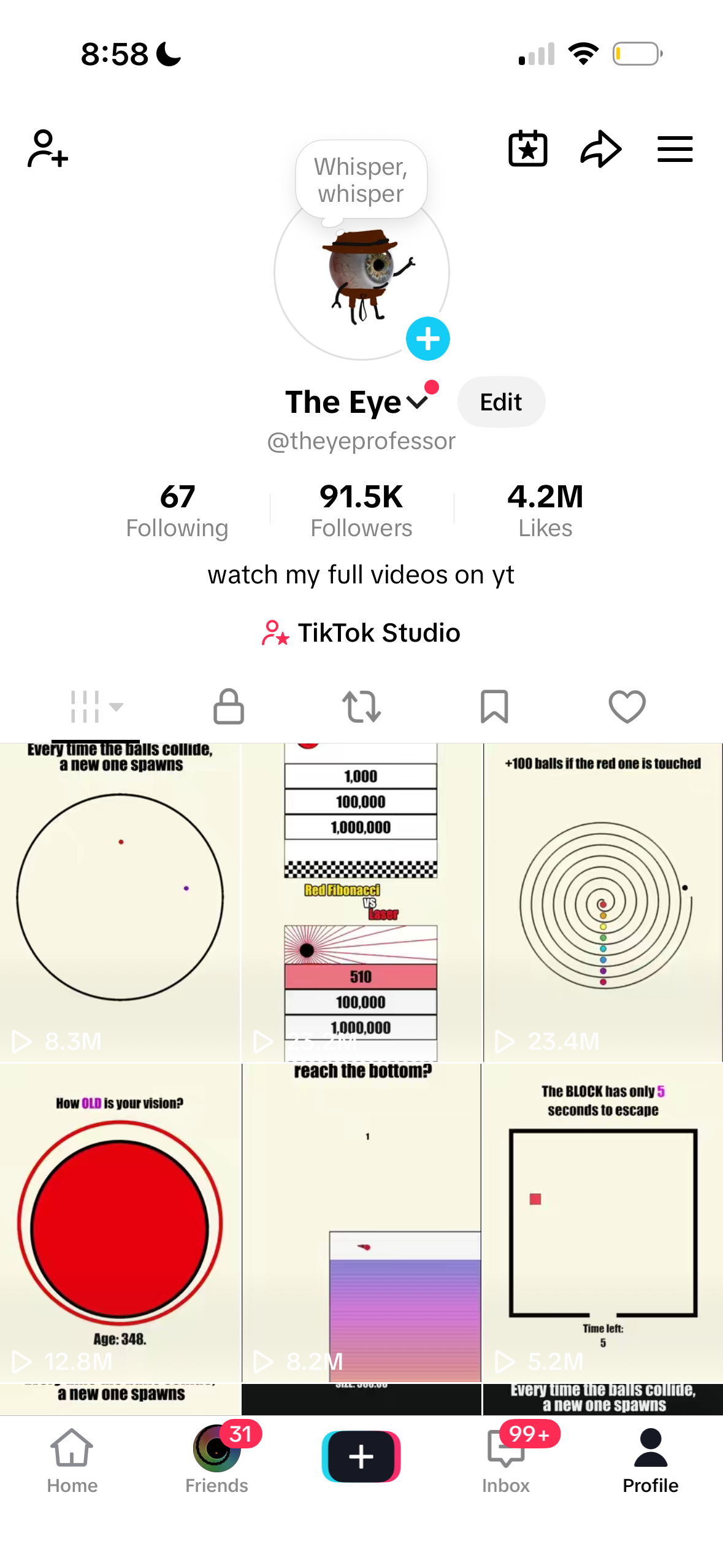 The Eye TikTok profile showing 91.5 thousand followers and 4.2 million likes